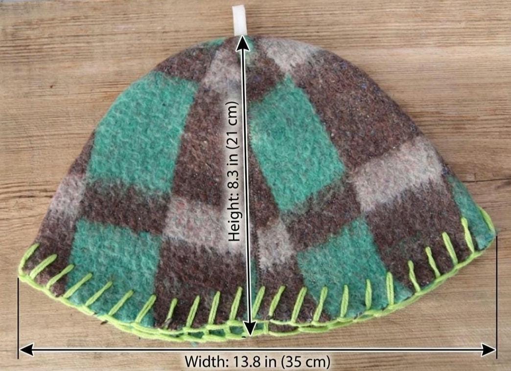 Upcycled Wool Sauna Hat, Plaid Banya Cap, Eco-Friendly Headwear, Sauna Lover Gift