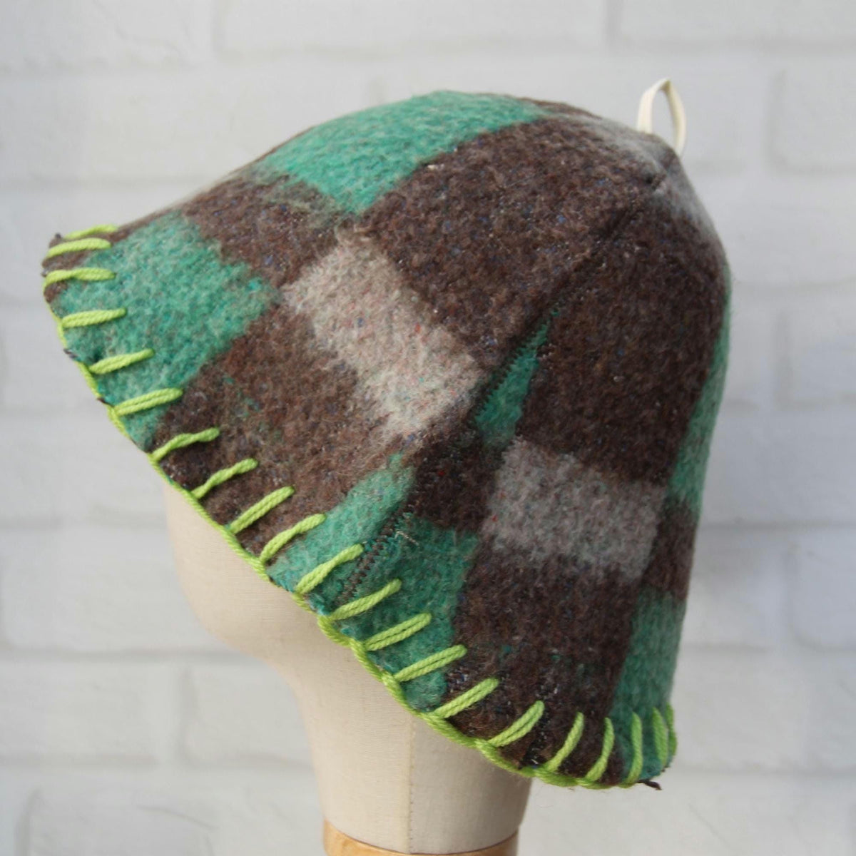 Upcycled Wool Sauna Hat, Plaid Banya Cap, Eco-Friendly Headwear, Sauna Lover Gift
