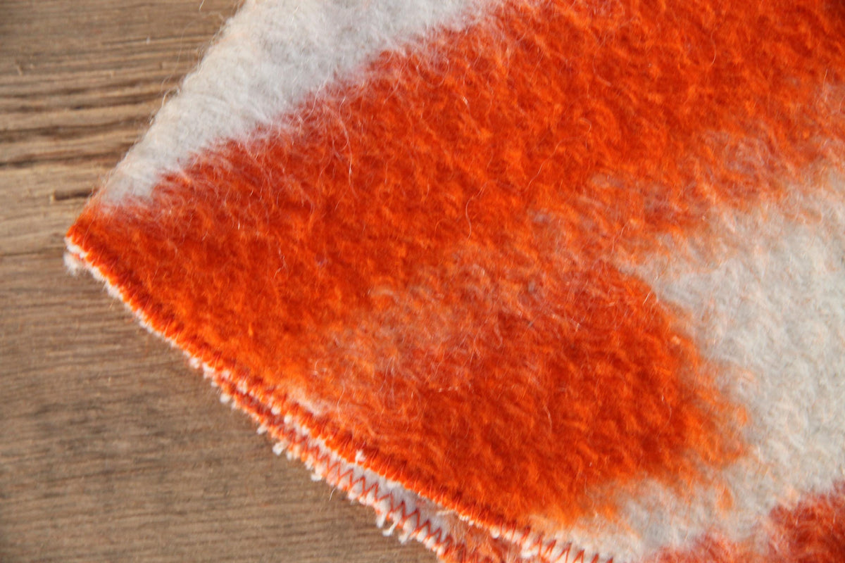 Upcycled Wool Sauna Hat, Orange Geometric Banya Cap, Vintage Blanket Thermal Protection