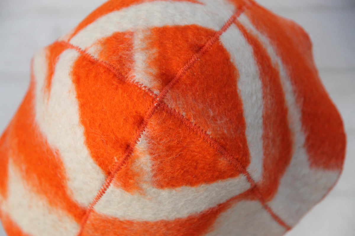 Upcycled Wool Sauna Hat, Orange Geometric Banya Cap, Vintage Blanket Thermal Protection
