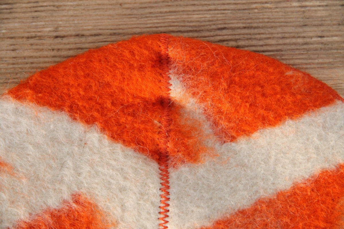 Upcycled Wool Sauna Hat, Orange Geometric Banya Cap, Vintage Blanket Thermal Protection