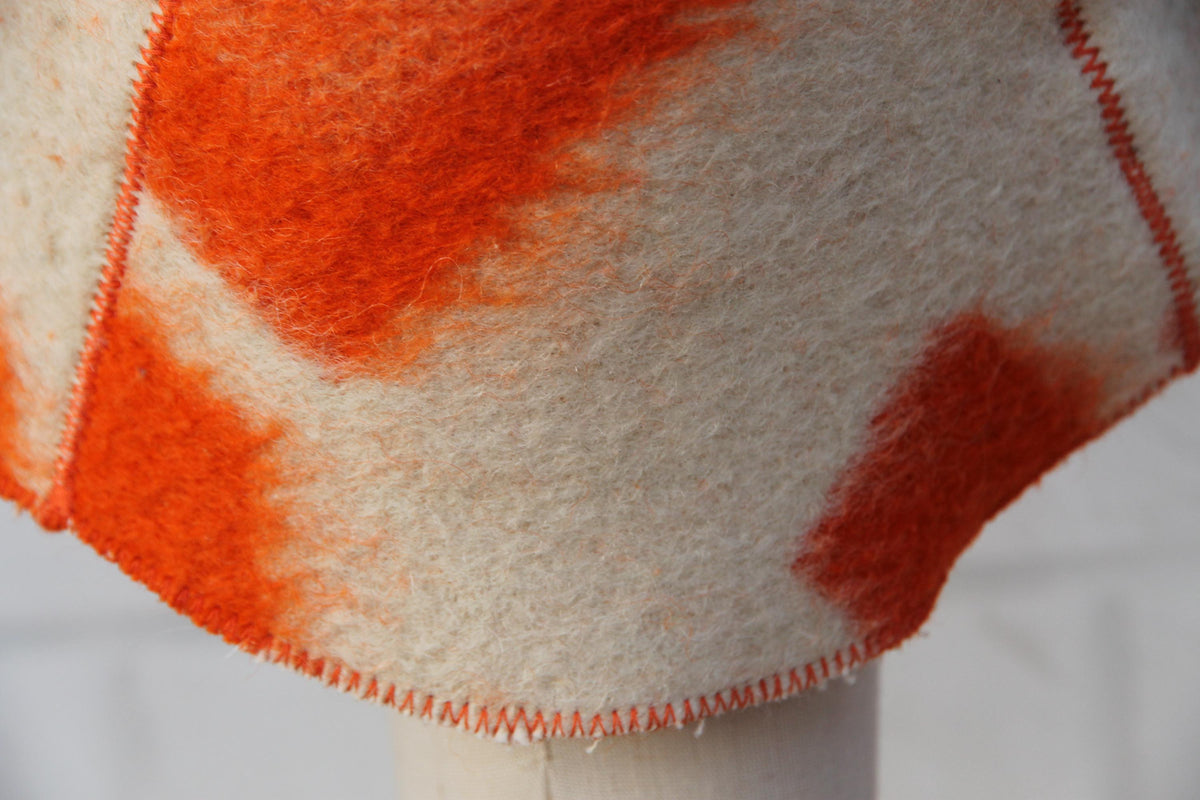 Upcycled Wool Sauna Hat, Orange Geometric Banya Cap, Vintage Blanket Thermal Protection