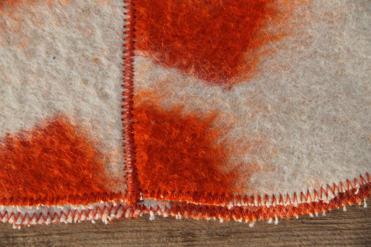 Upcycled Wool Sauna Hat, Orange Geometric Banya Cap, Vintage Blanket Thermal Protection