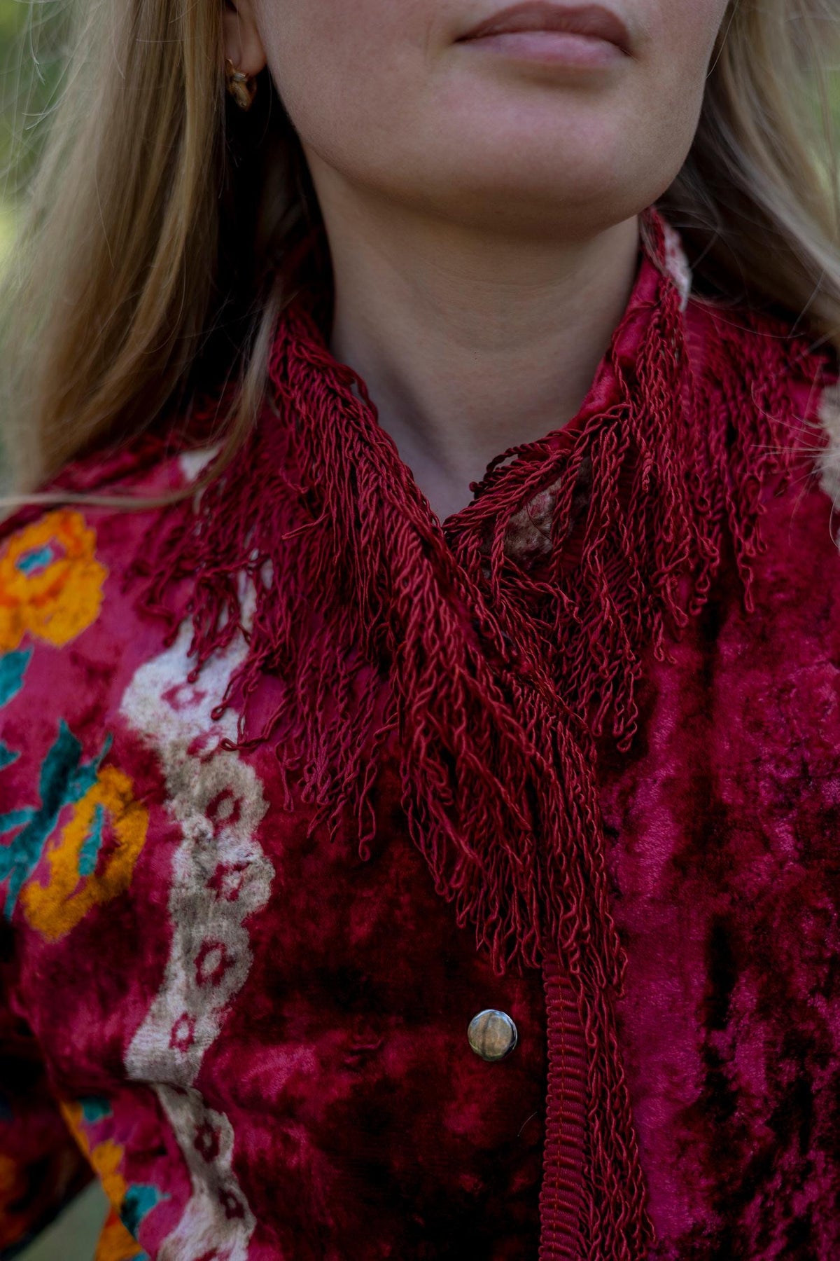 Upcycled Vintage Blanket Jacket • Colorful Boho Fringe Coat (M L)