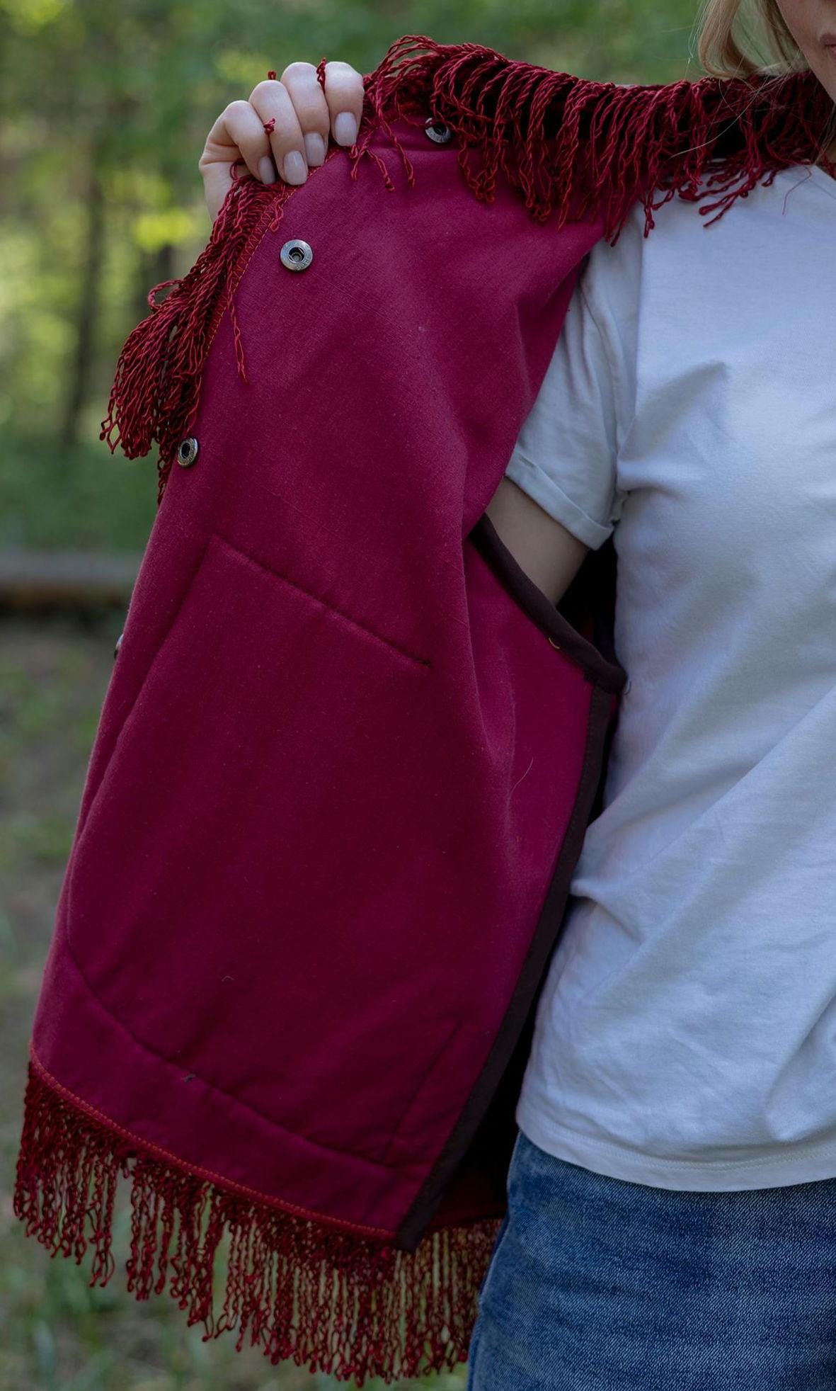 Upcycled Vintage Blanket Jacket • Colorful Boho Fringe Coat (M L)