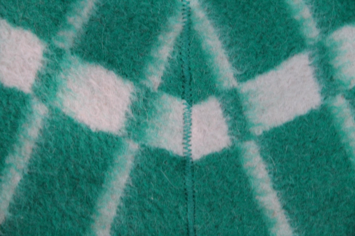 Reversible Wool Sauna Hat, Green Plaid Felt Spa Headwear, Eco-Friendly Reclaimed Wool