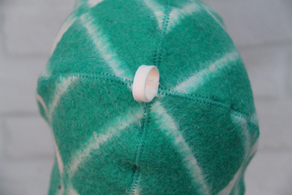 Reversible Wool Sauna Hat, Green Plaid Felt Spa Headwear, Eco-Friendly Reclaimed Wool