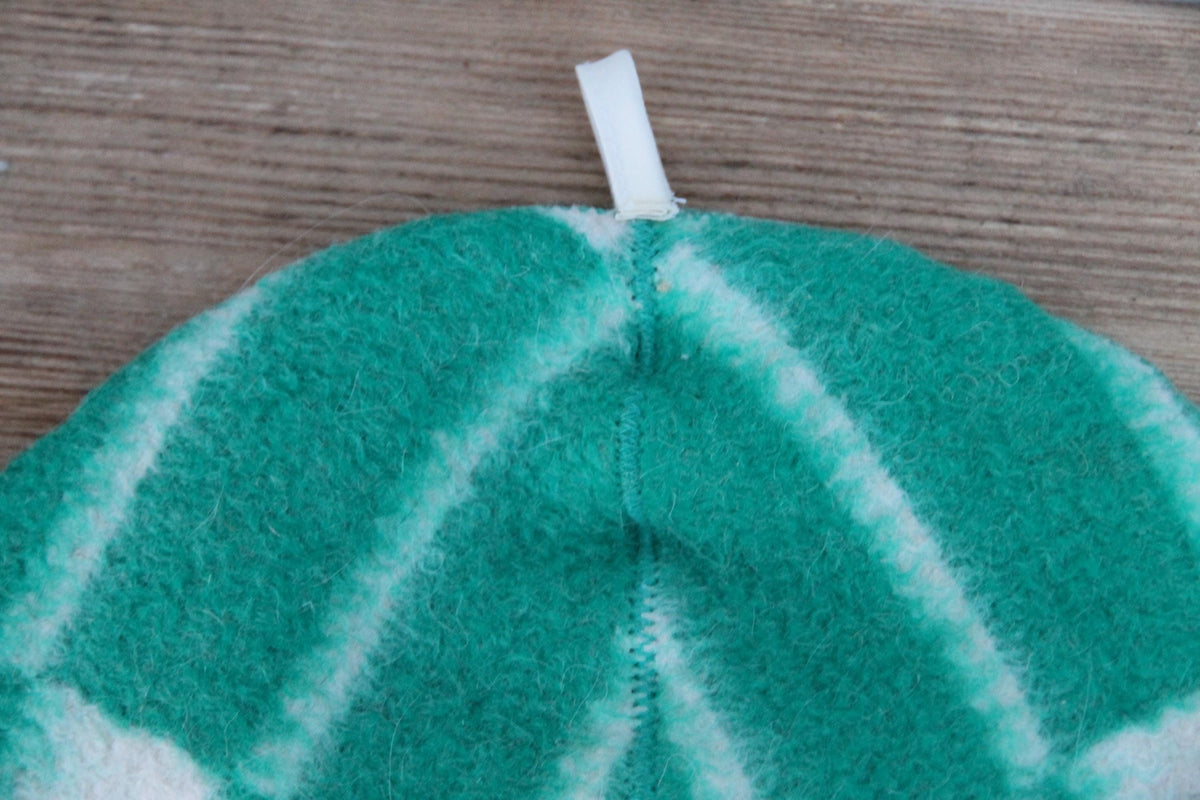 Reversible Wool Sauna Hat, Green Plaid Felt Spa Headwear, Eco-Friendly Reclaimed Wool