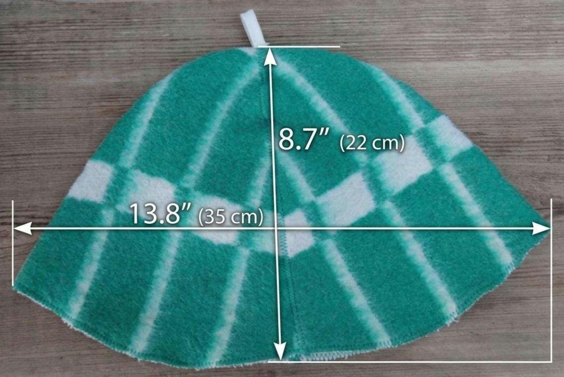 Reversible Wool Sauna Hat, Green Plaid Felt Spa Headwear, Eco-Friendly Reclaimed Wool