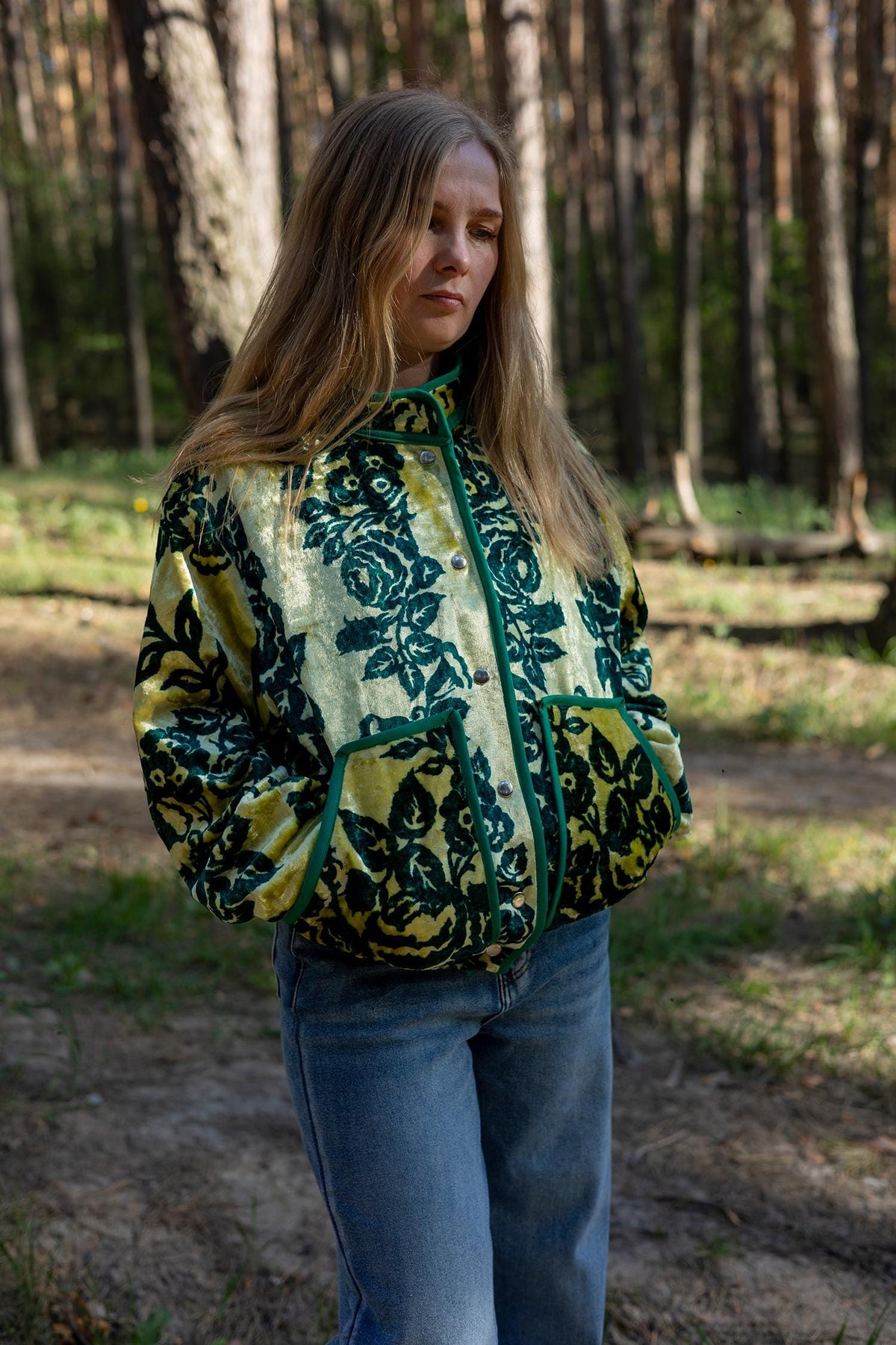 Upcycled Velour Floral Bomber Jacket, Vintage Quilted Oversized M-L, Festival Style