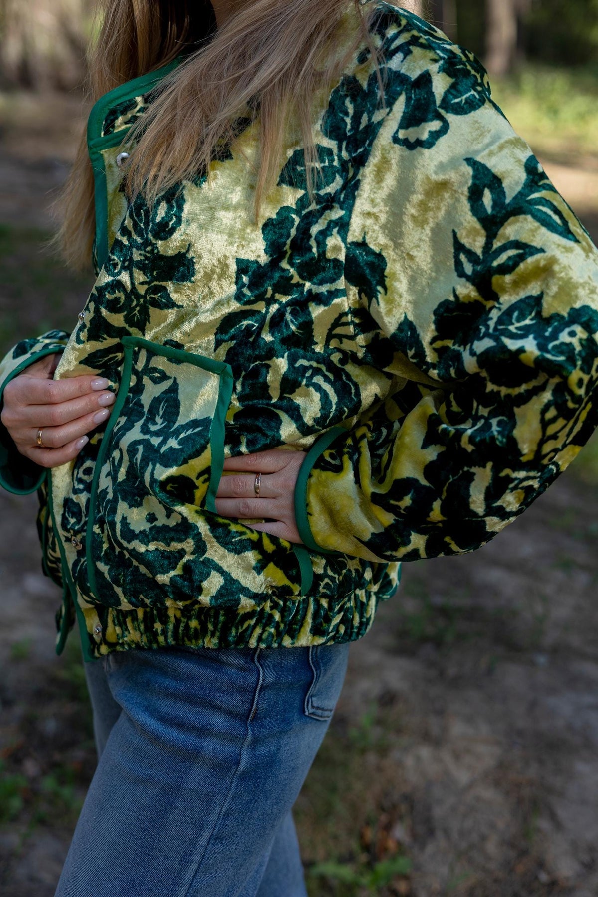 Upcycled Velour Floral Bomber Jacket, Vintage Quilted Oversized M-L, Festival Style