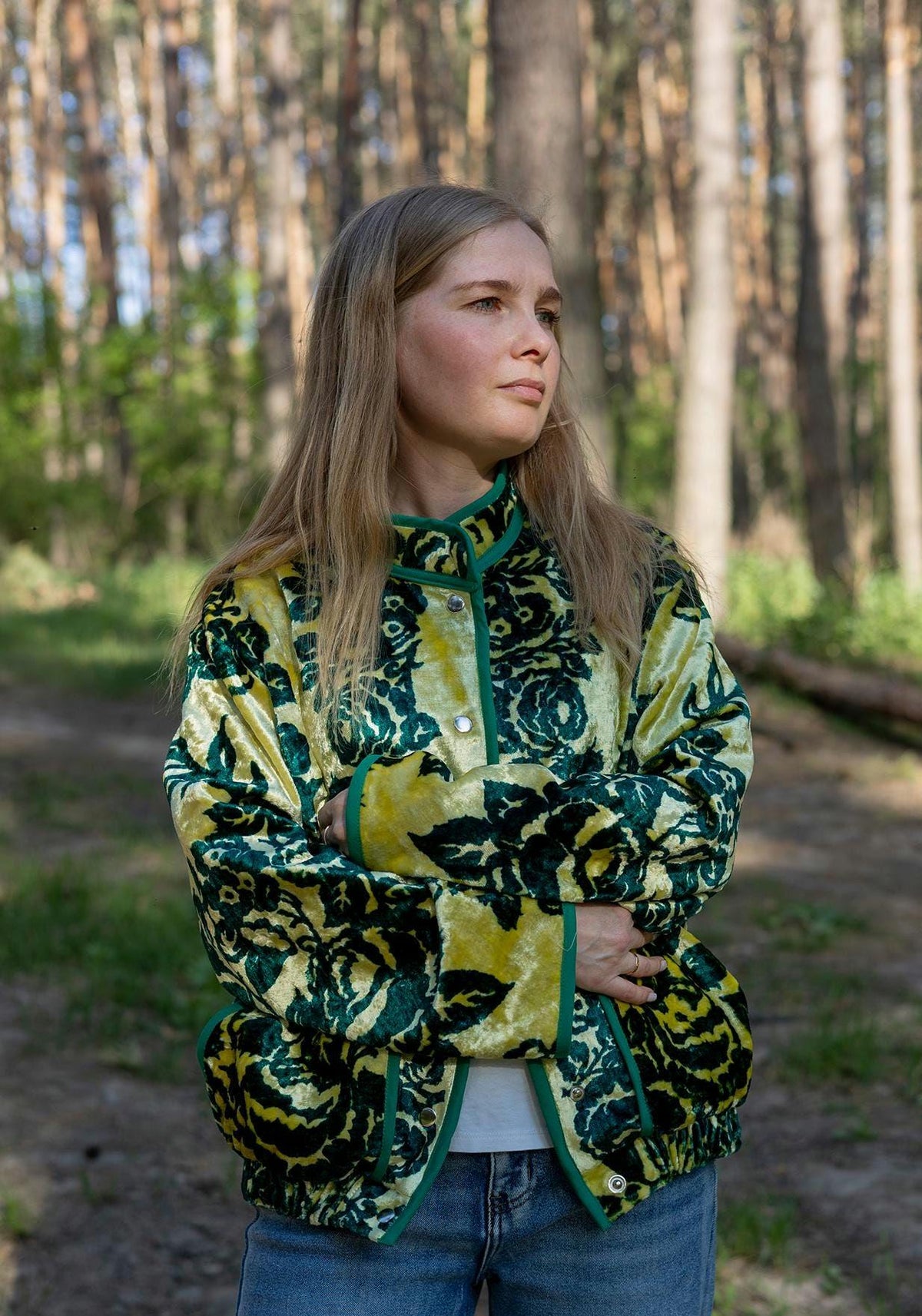 Upcycled Velour Floral Bomber Jacket, Vintage Quilted Oversized M-L, Festival Style