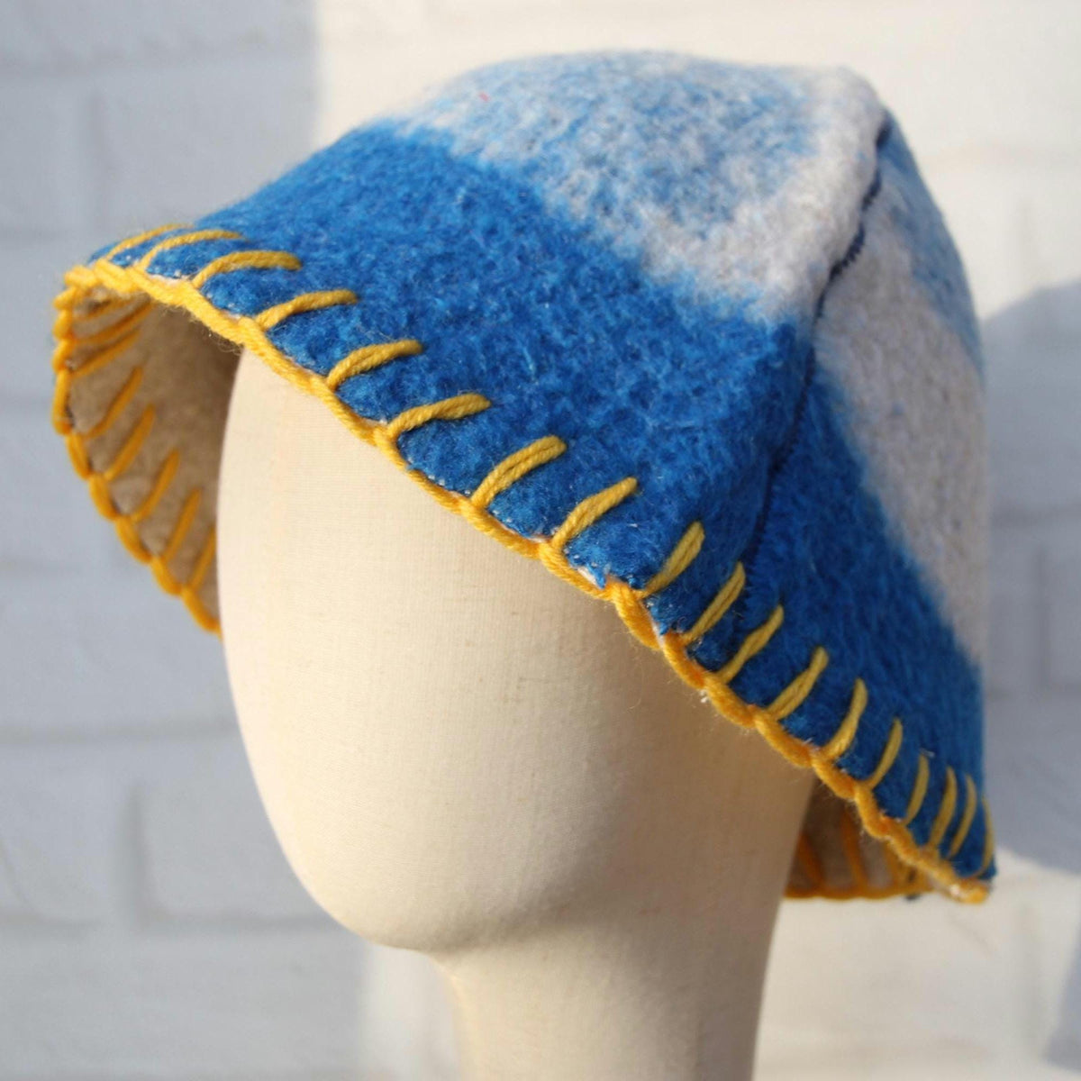 Reversible Wool Sauna Hat , Upcycled Vintage Blanket , Handcrafted Protection for Banya Spa