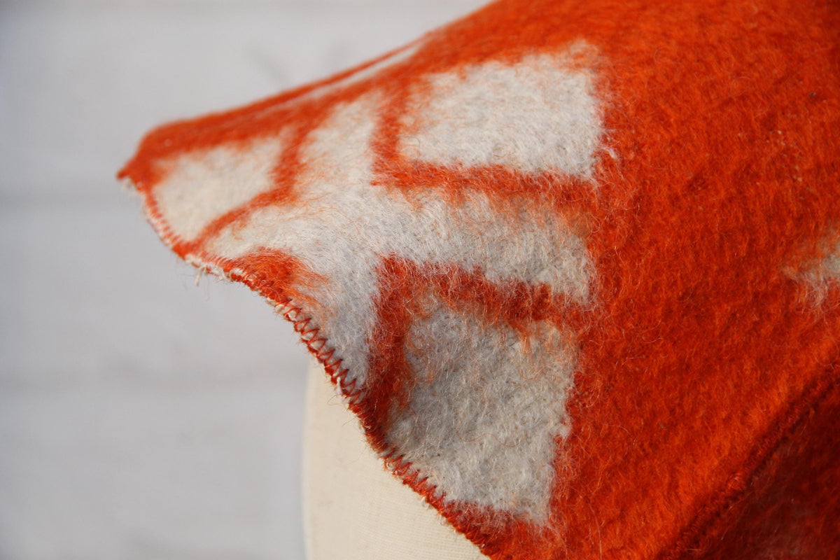 Reversible Upcycled Wool Sauna Hat, Orange Geometric Banya Cap, Eco-Friendly Felted Bucket Hat