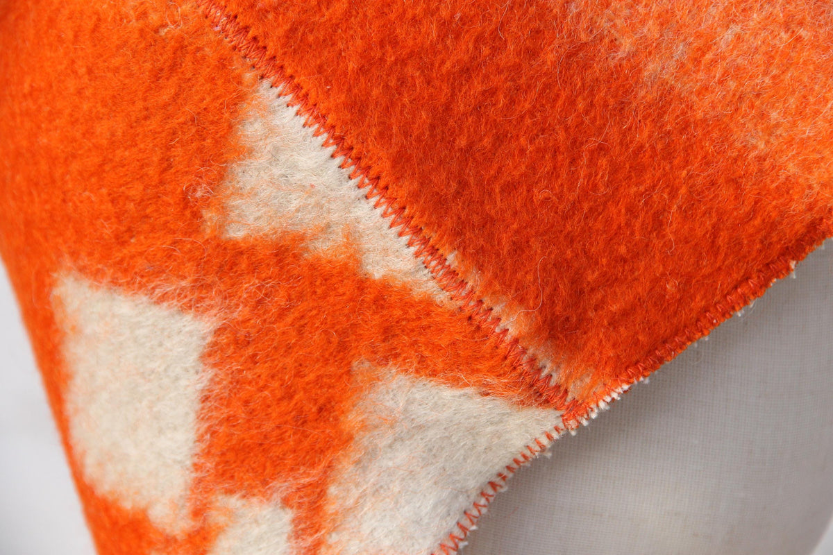 Reversible Upcycled Wool Sauna Hat, Orange Geometric Banya Cap, Eco-Friendly Felted Bucket Hat