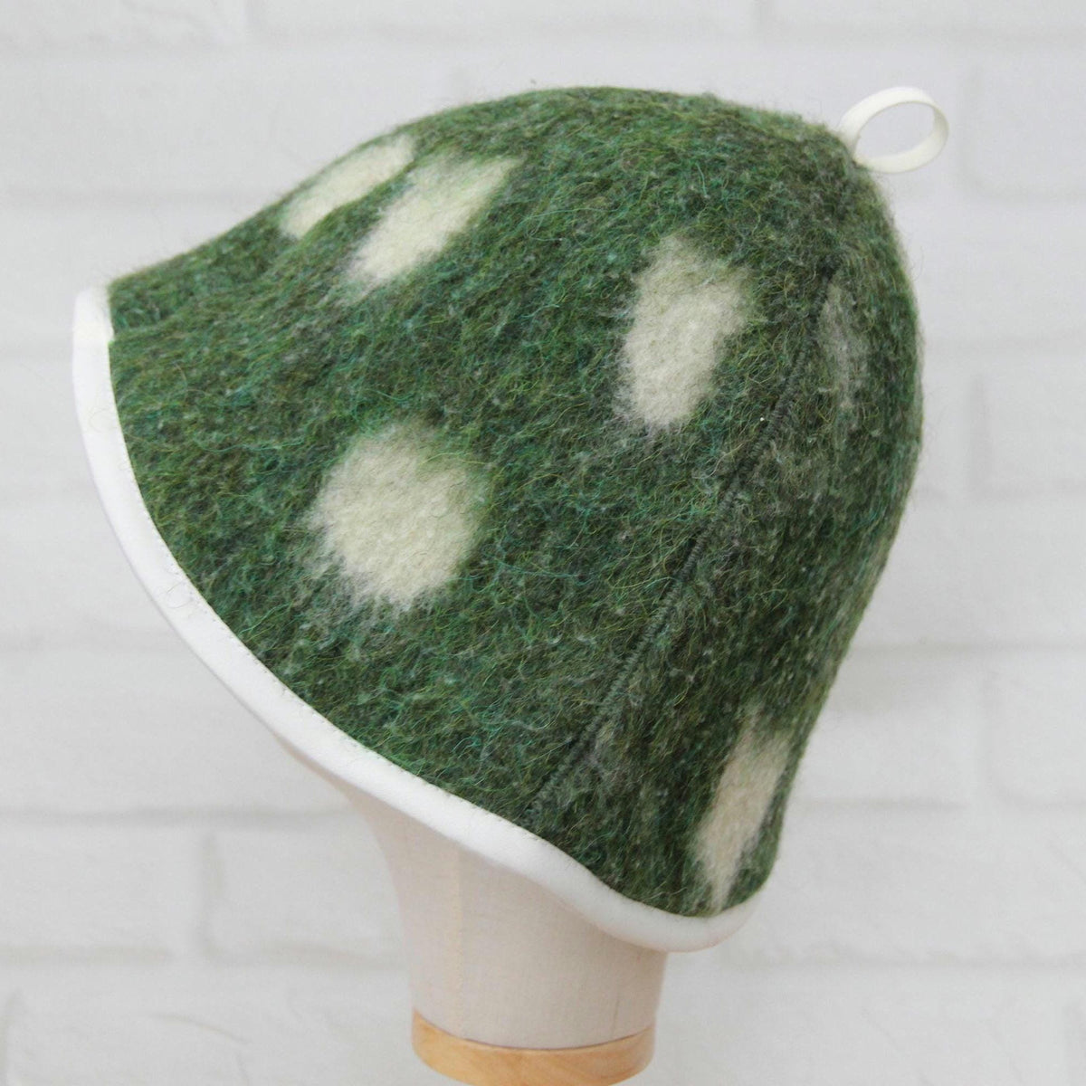 Upcycled Wool Sauna Hat – Green Floral Banya Cap, Eco-Friendly Accessory