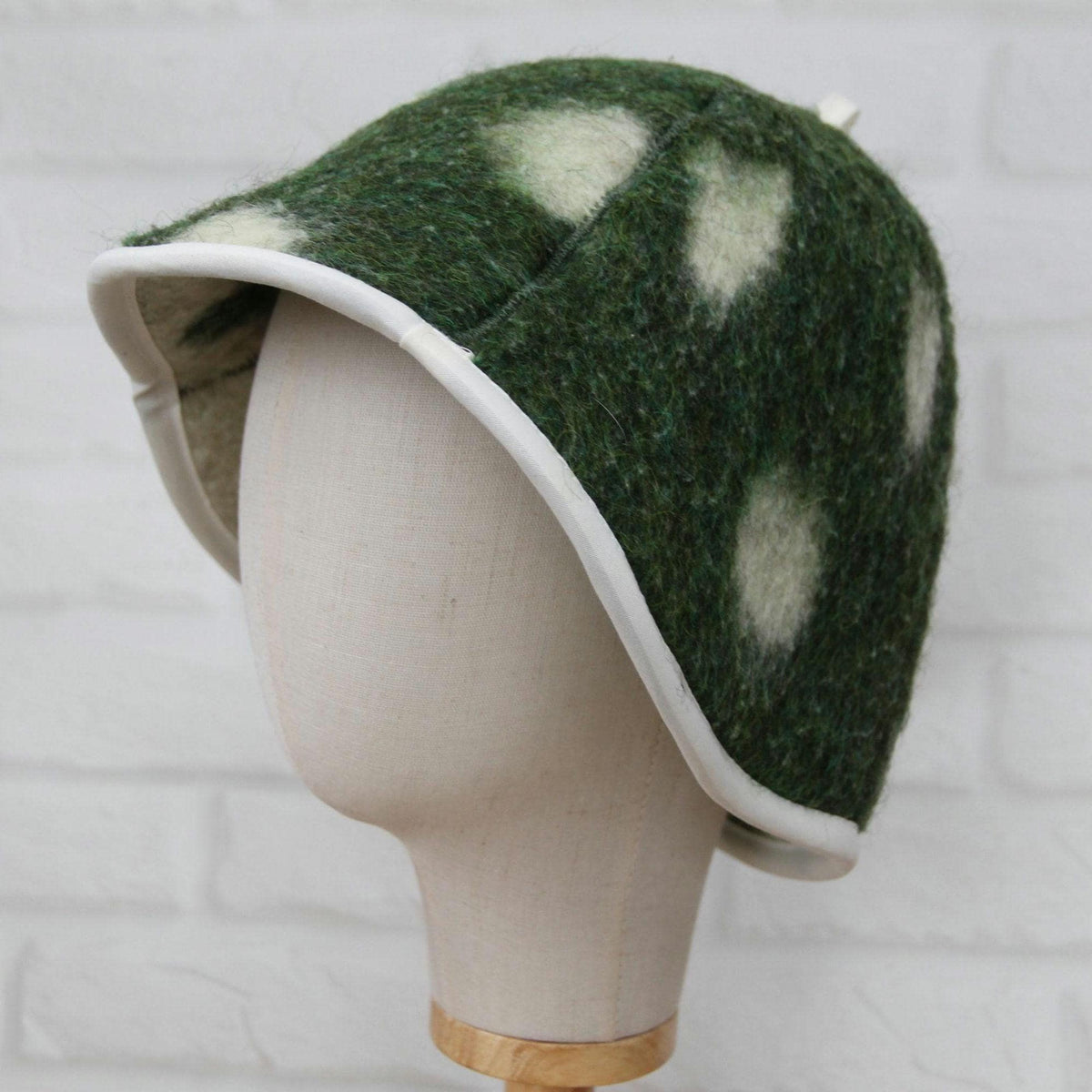 Upcycled Wool Sauna Hat – Green Floral Banya Cap, Eco-Friendly Accessory