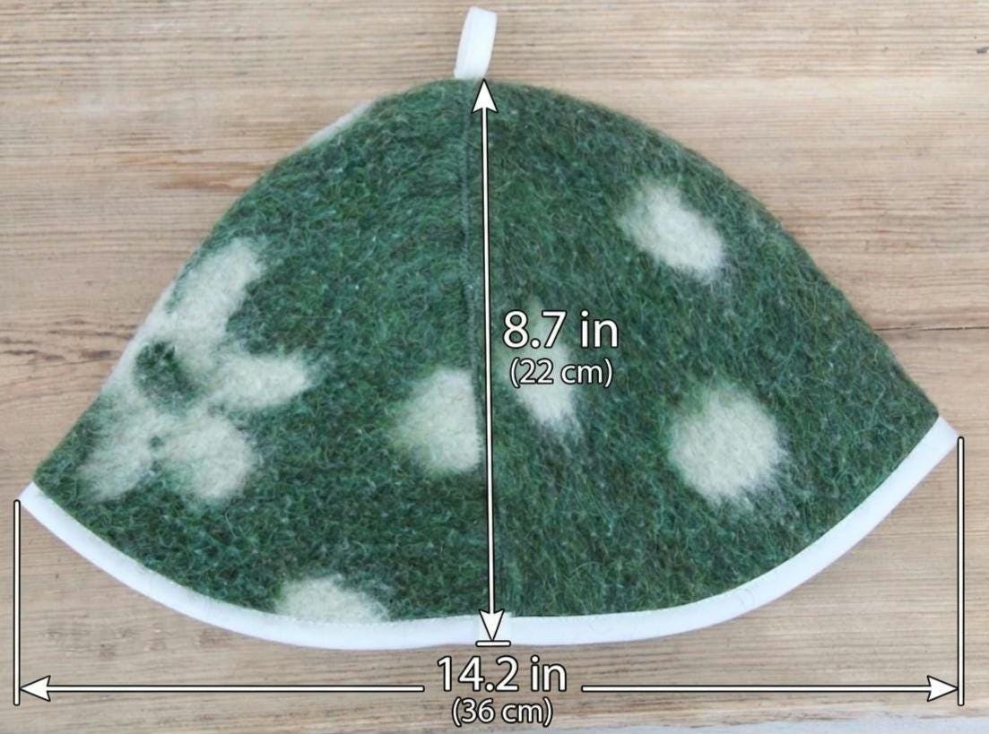 Upcycled Wool Sauna Hat – Green Floral Banya Cap, Eco-Friendly Accessory