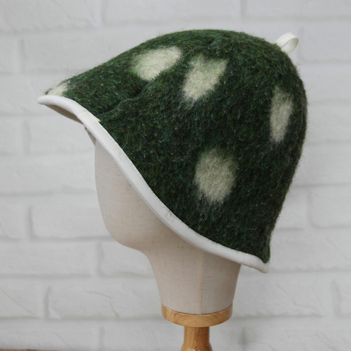 Upcycled Wool Sauna Hat – Green Floral Banya Cap, Eco-Friendly Accessory