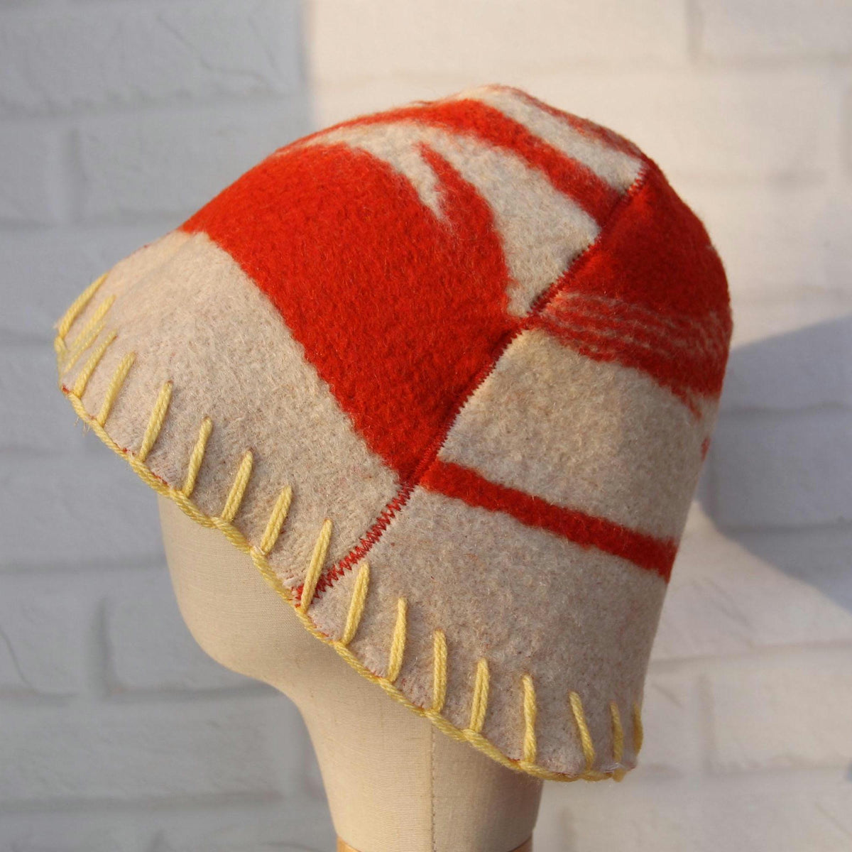 Reversible Upcycled Wool Blanket Sauna Hat, Handmade Banya Cap, Heat Protection, Eco-Friendly Spa