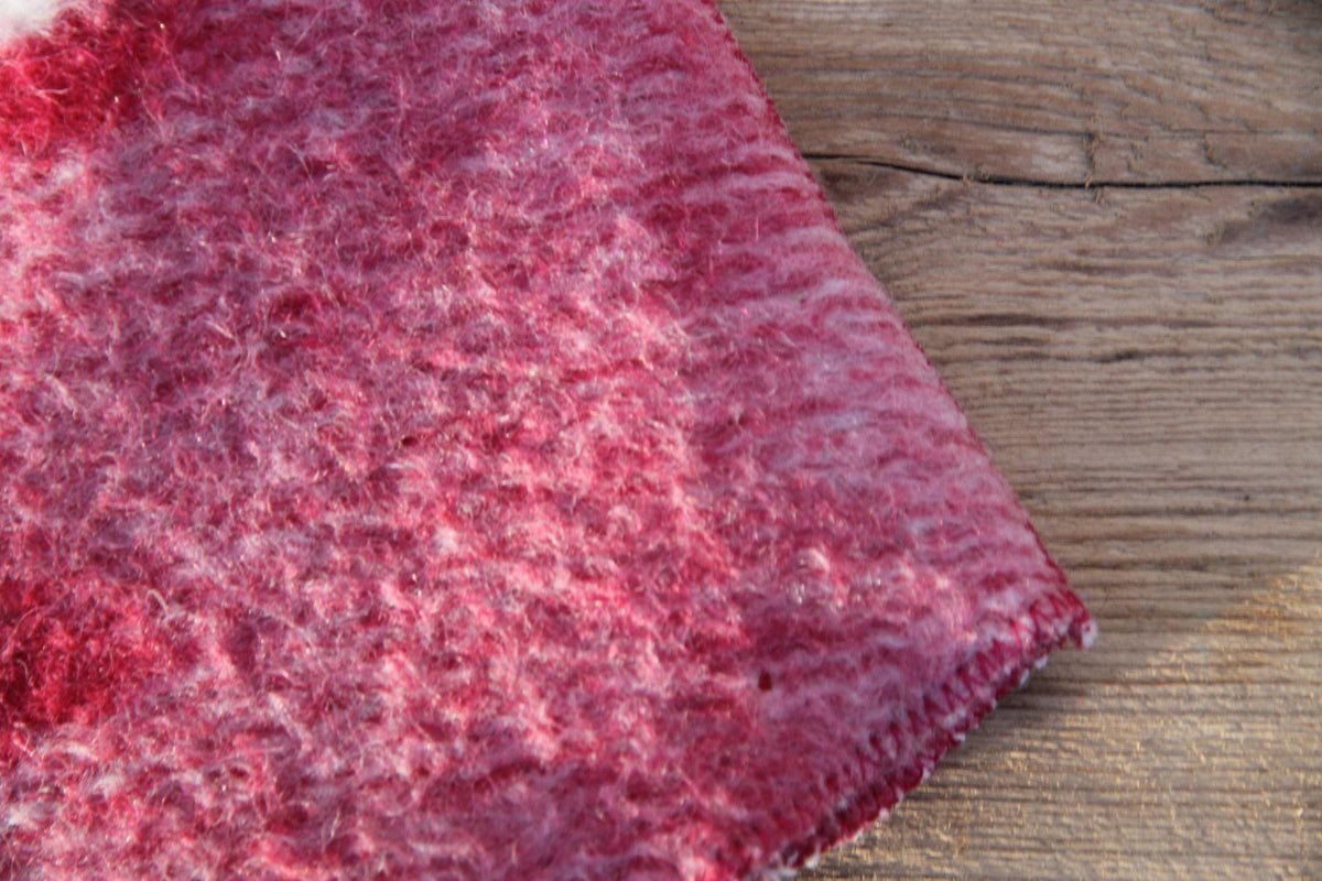 Handcrafted Wool Sauna Hat - Reclaimed Blanket Felt - Red & White Geometric Pattern