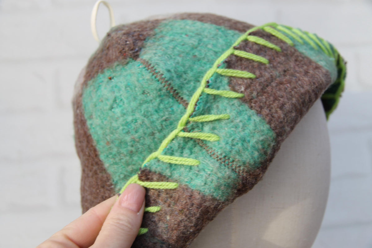 Upcycled Wool Sauna Hat, Plaid Banya Cap, Eco-Friendly Headwear, Sauna Lover Gift