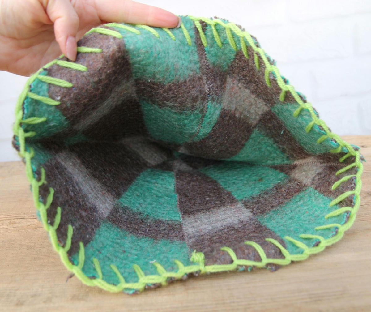 Upcycled Wool Sauna Hat, Plaid Banya Cap, Eco-Friendly Headwear, Sauna Lover Gift