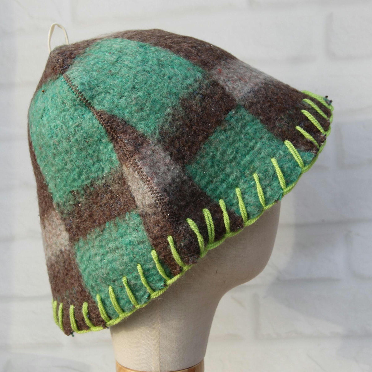 Upcycled Wool Sauna Hat, Plaid Banya Cap, Eco-Friendly Headwear, Sauna Lover Gift