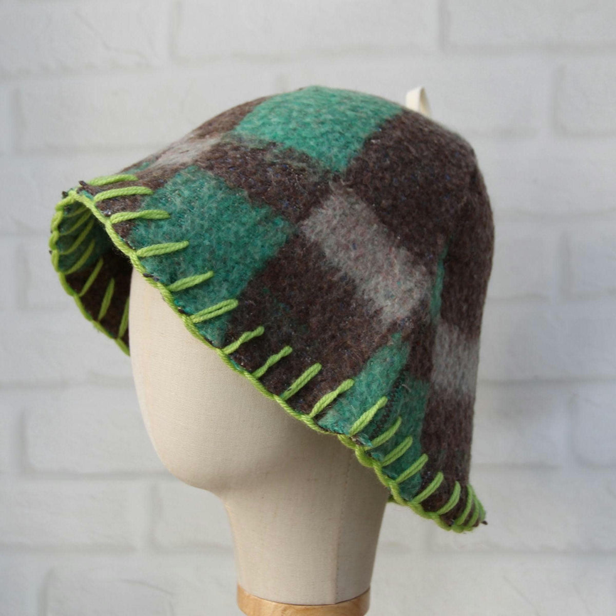 Upcycled Wool Sauna Hat, Plaid Banya Cap, Eco-Friendly Headwear, Sauna Lover Gift