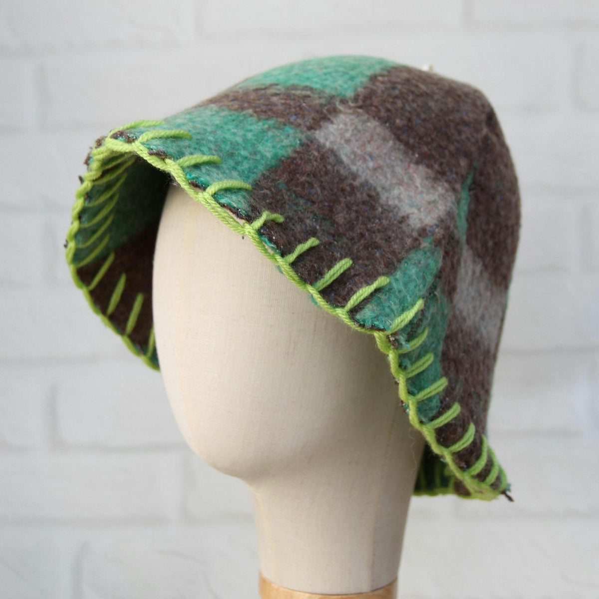 Upcycled Wool Sauna Hat, Plaid Banya Cap, Eco-Friendly Headwear, Sauna Lover Gift