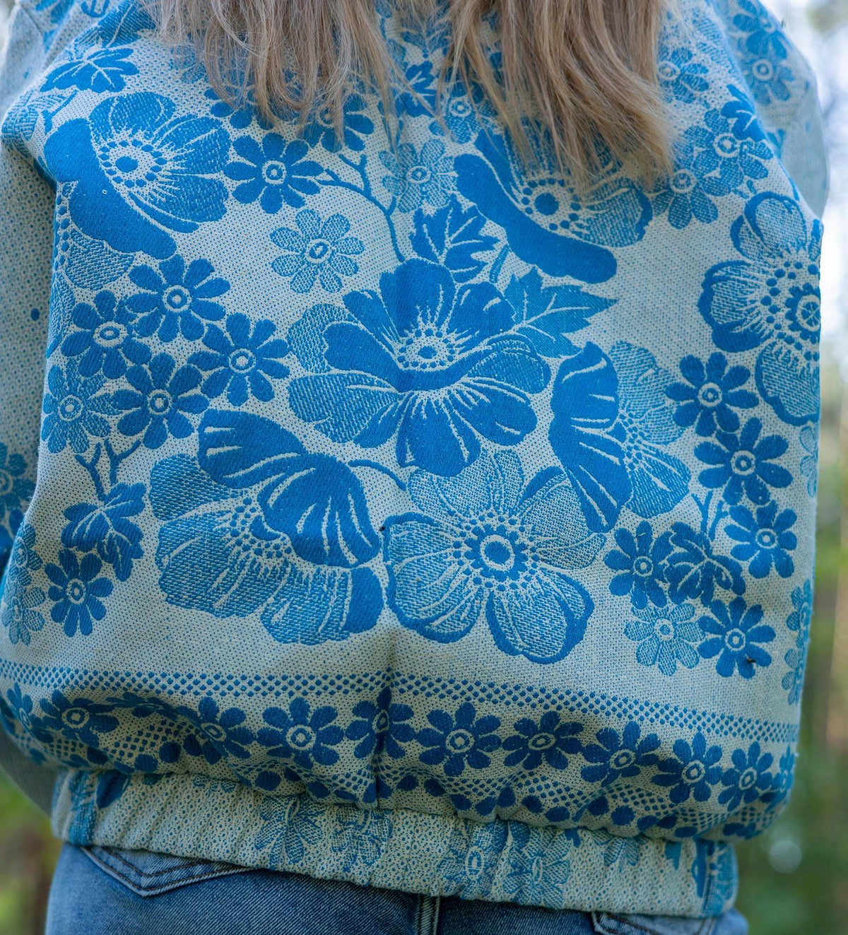 Upcycled Vintage Coverlet Jacket, Blue Floral Patchwork, Boho Bomber Style Coat size M L