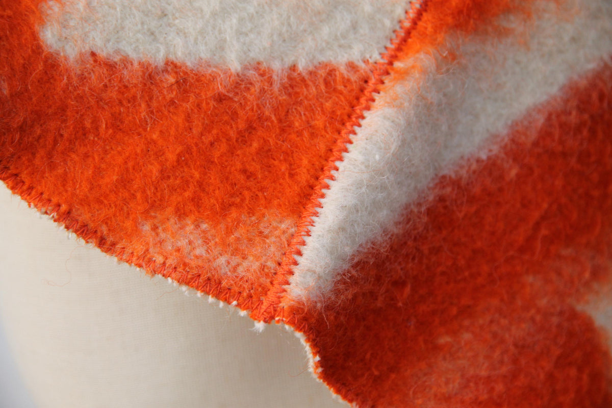 Upcycled Wool Sauna Hat, Orange Geometric Banya Cap, Vintage Blanket Thermal Protection