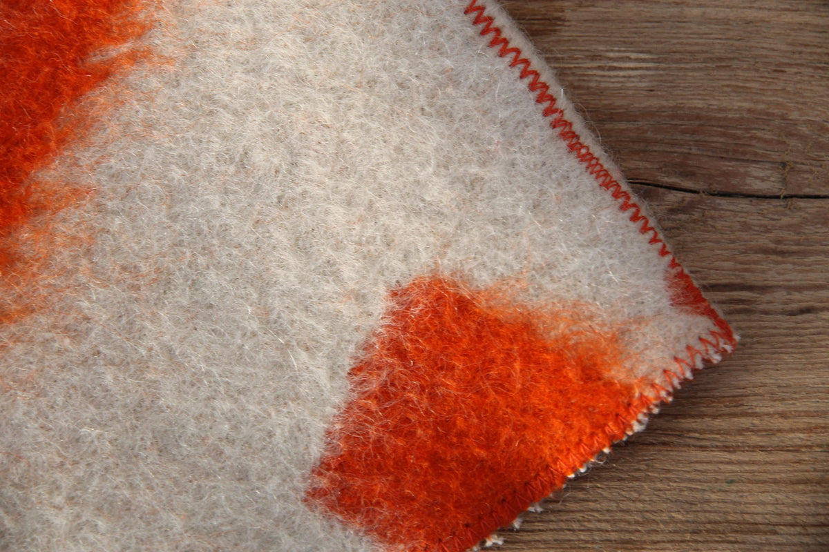 Upcycled Wool Sauna Hat, Orange Geometric Banya Cap, Vintage Blanket Thermal Protection