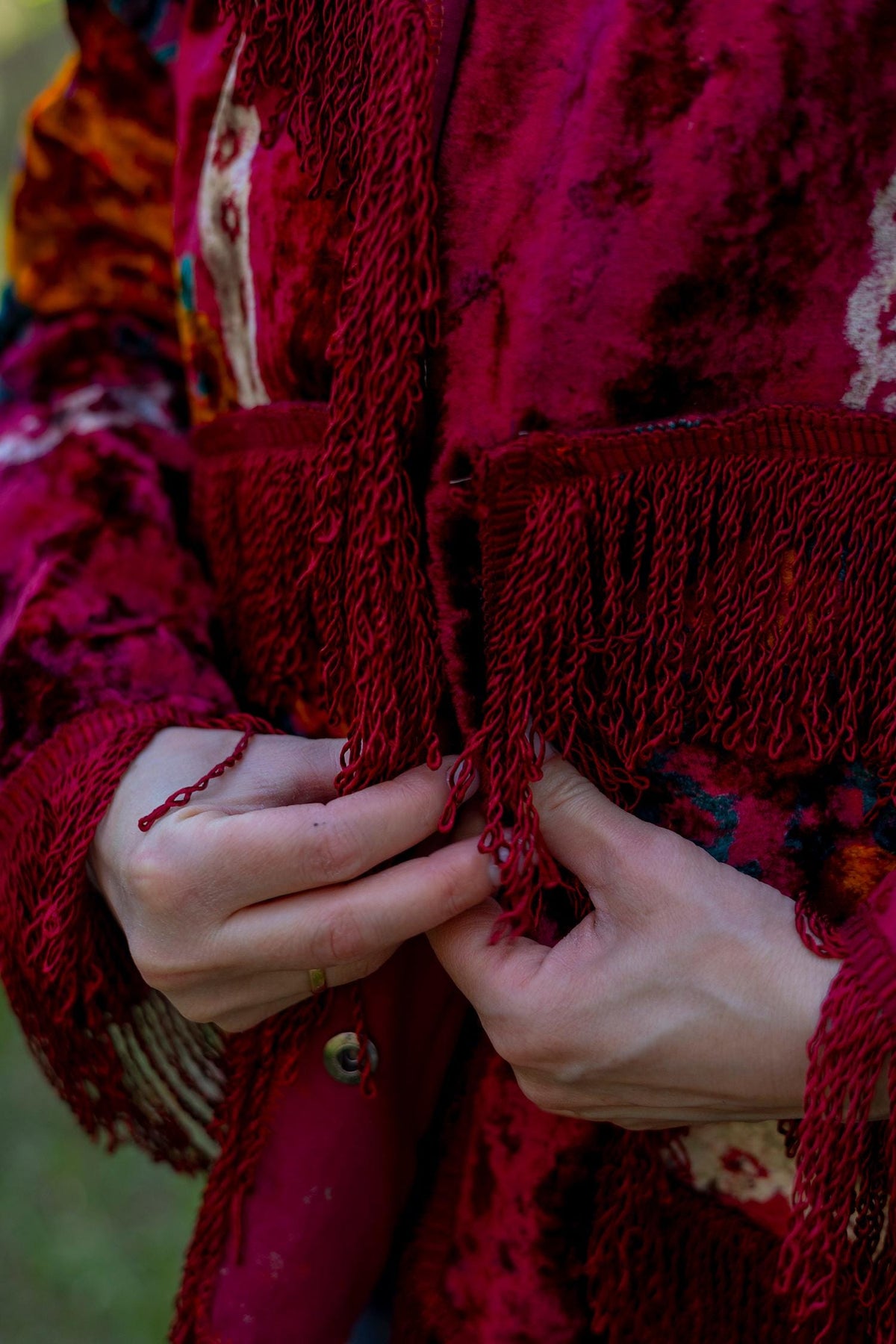 Upcycled Vintage Blanket Jacket • Colorful Boho Fringe Coat (M L)