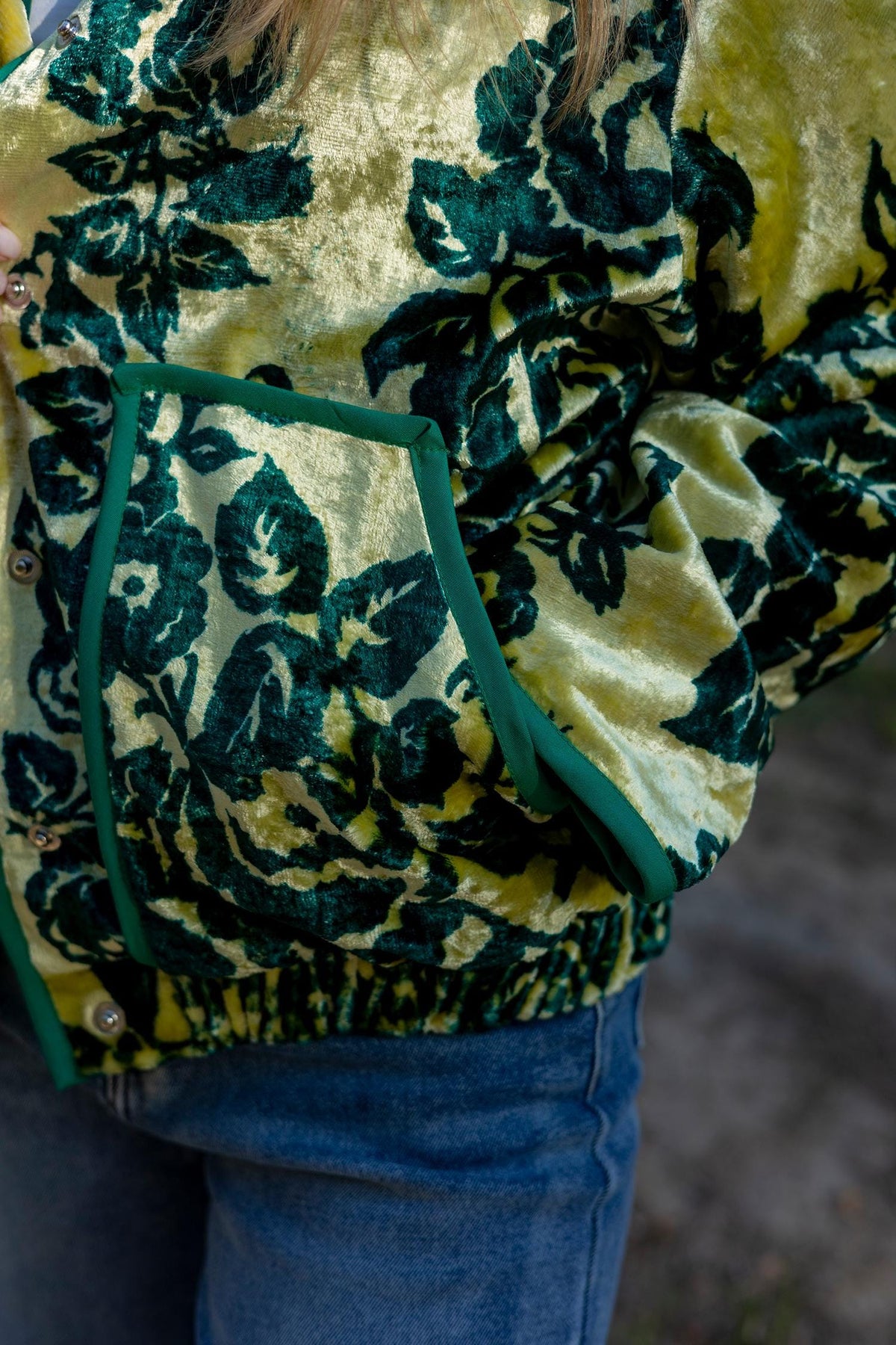 Upcycled Velour Floral Bomber Jacket, Vintage Quilted Oversized M-L, Festival Style