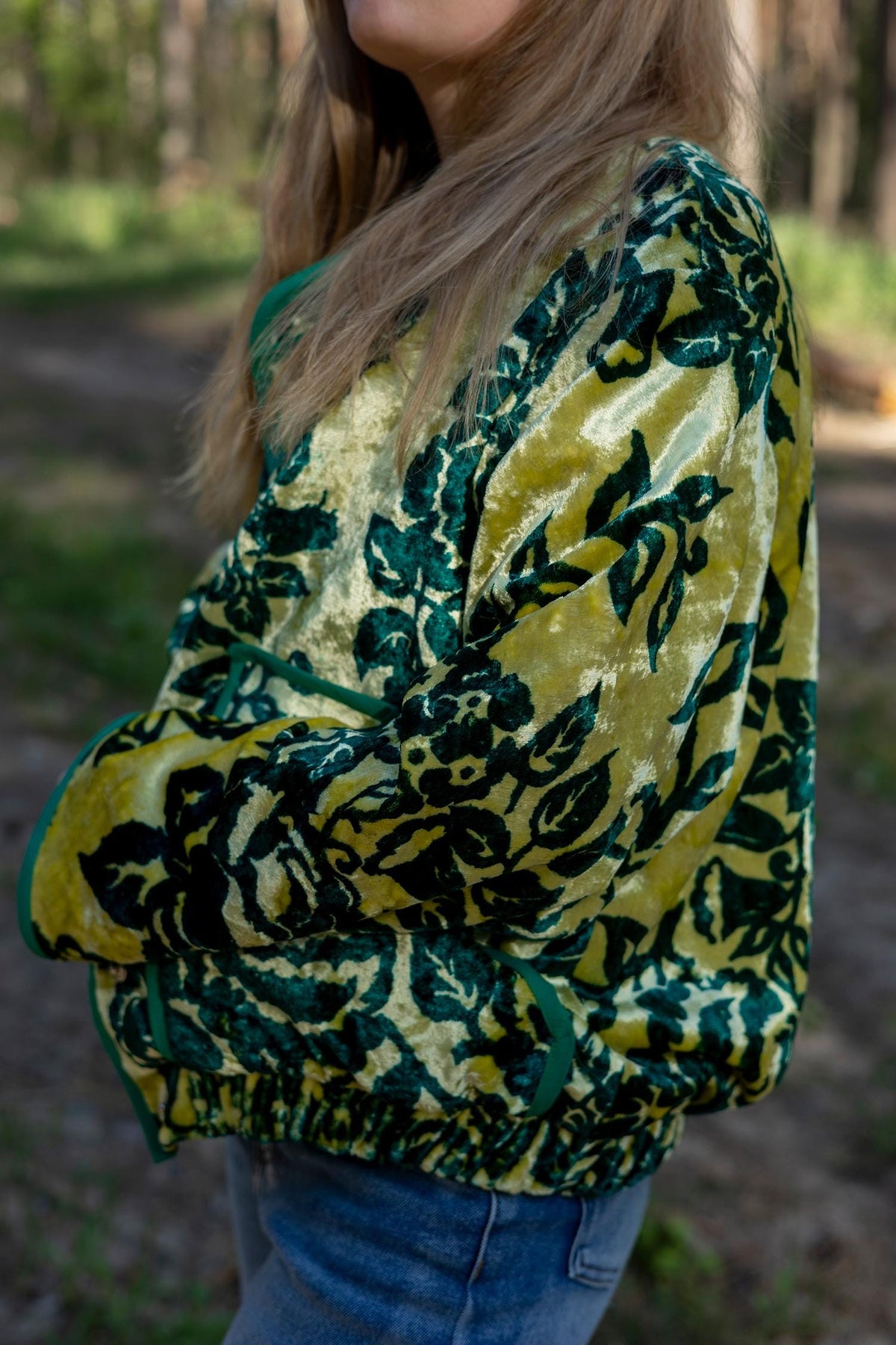 Upcycled Velour Floral Bomber Jacket, Vintage Quilted Oversized M-L, Festival Style