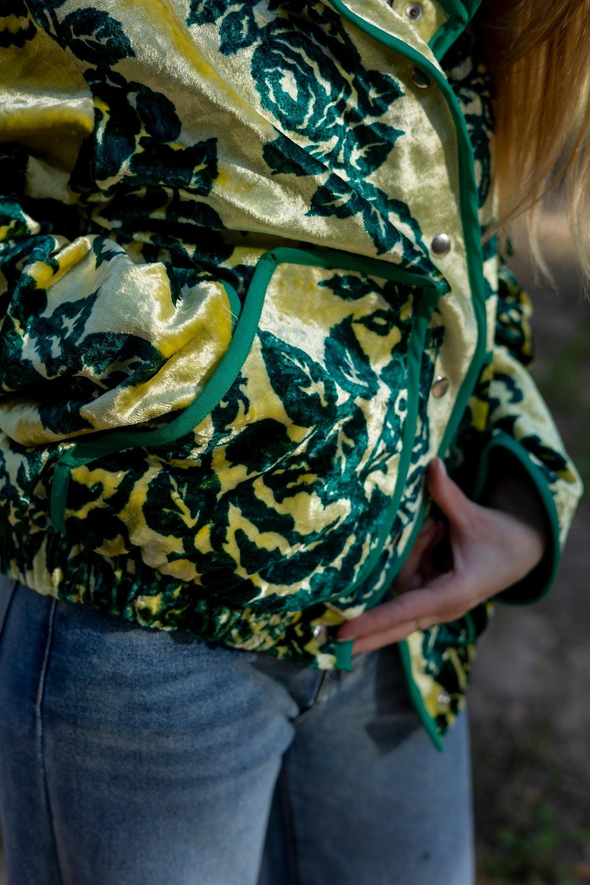 Upcycled Velour Floral Bomber Jacket, Vintage Quilted Oversized M-L, Festival Style