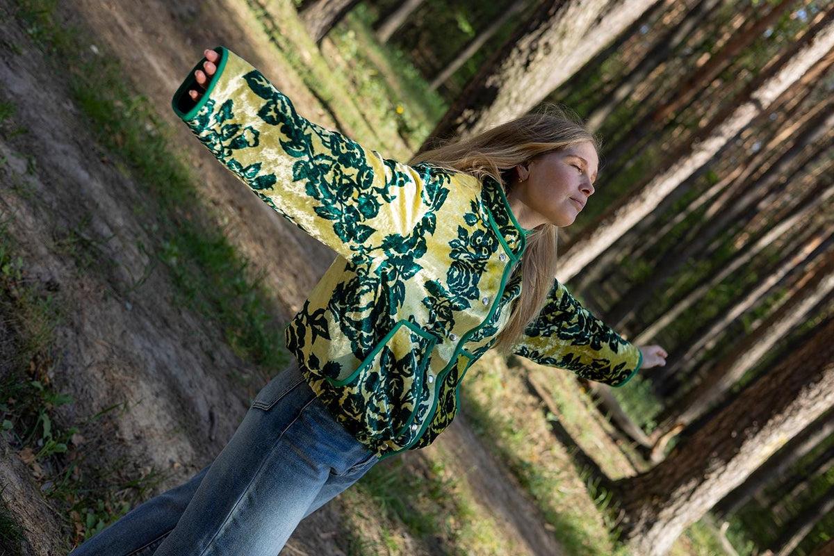 Upcycled Velour Floral Bomber Jacket, Vintage Quilted Oversized M-L, Festival Style