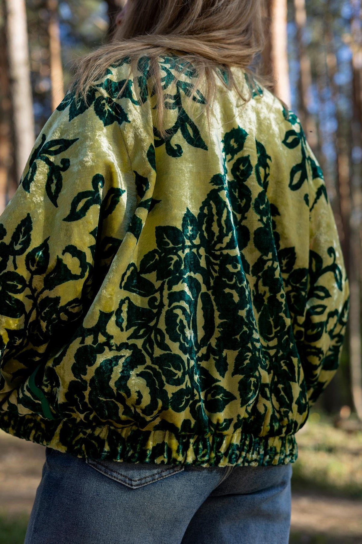 Upcycled Velour Floral Bomber Jacket, Vintage Quilted Oversized M-L, Festival Style