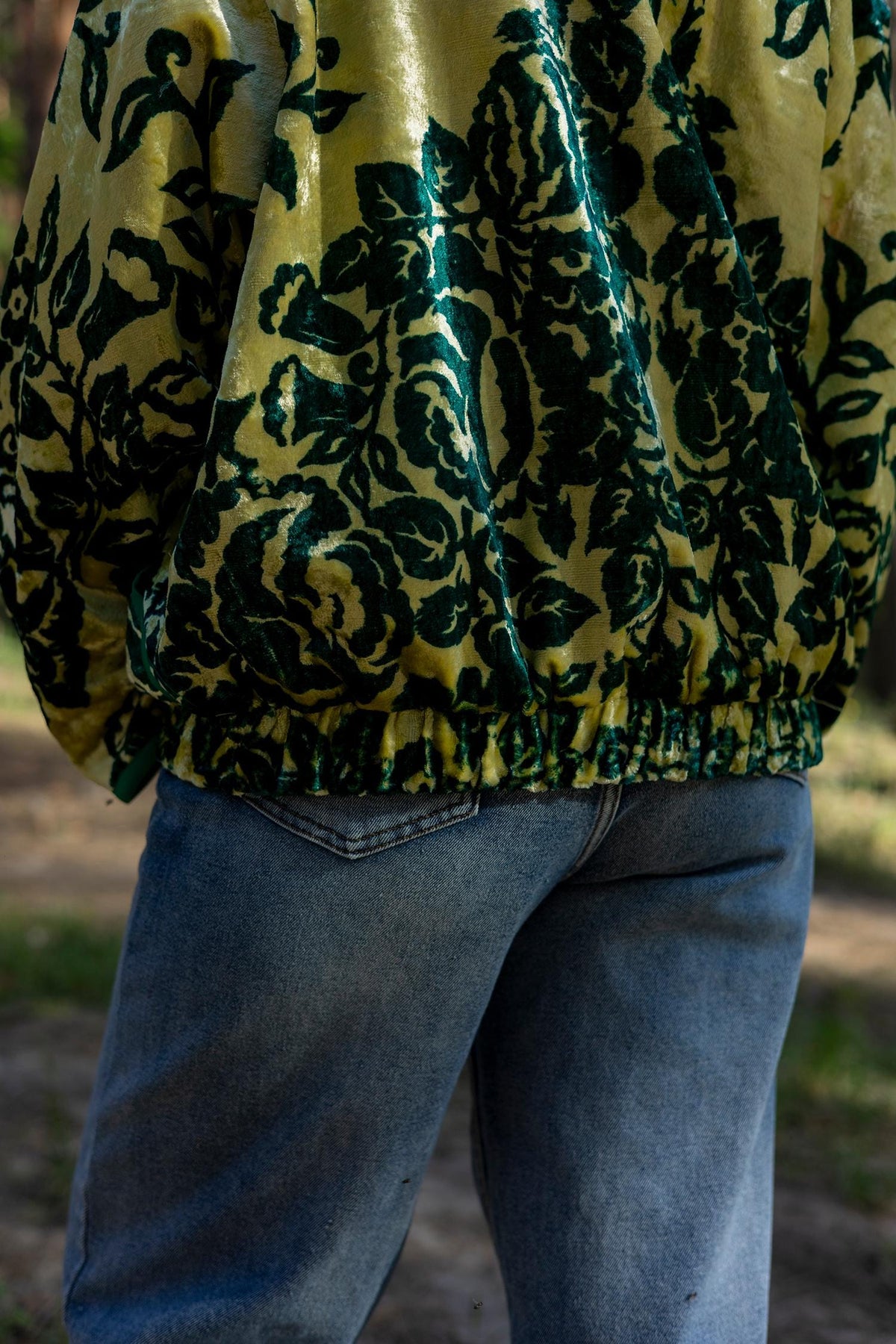 Upcycled Velour Floral Bomber Jacket, Vintage Quilted Oversized M-L, Festival Style