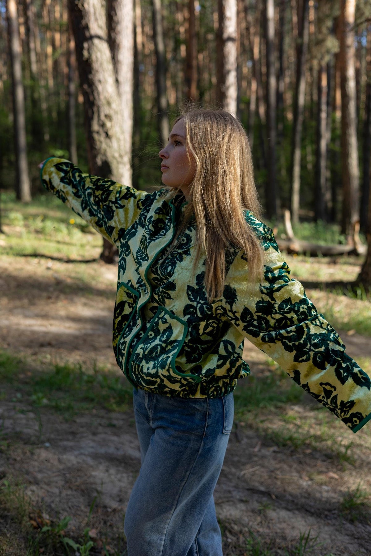Upcycled Velour Floral Bomber Jacket, Vintage Quilted Oversized M-L, Festival Style