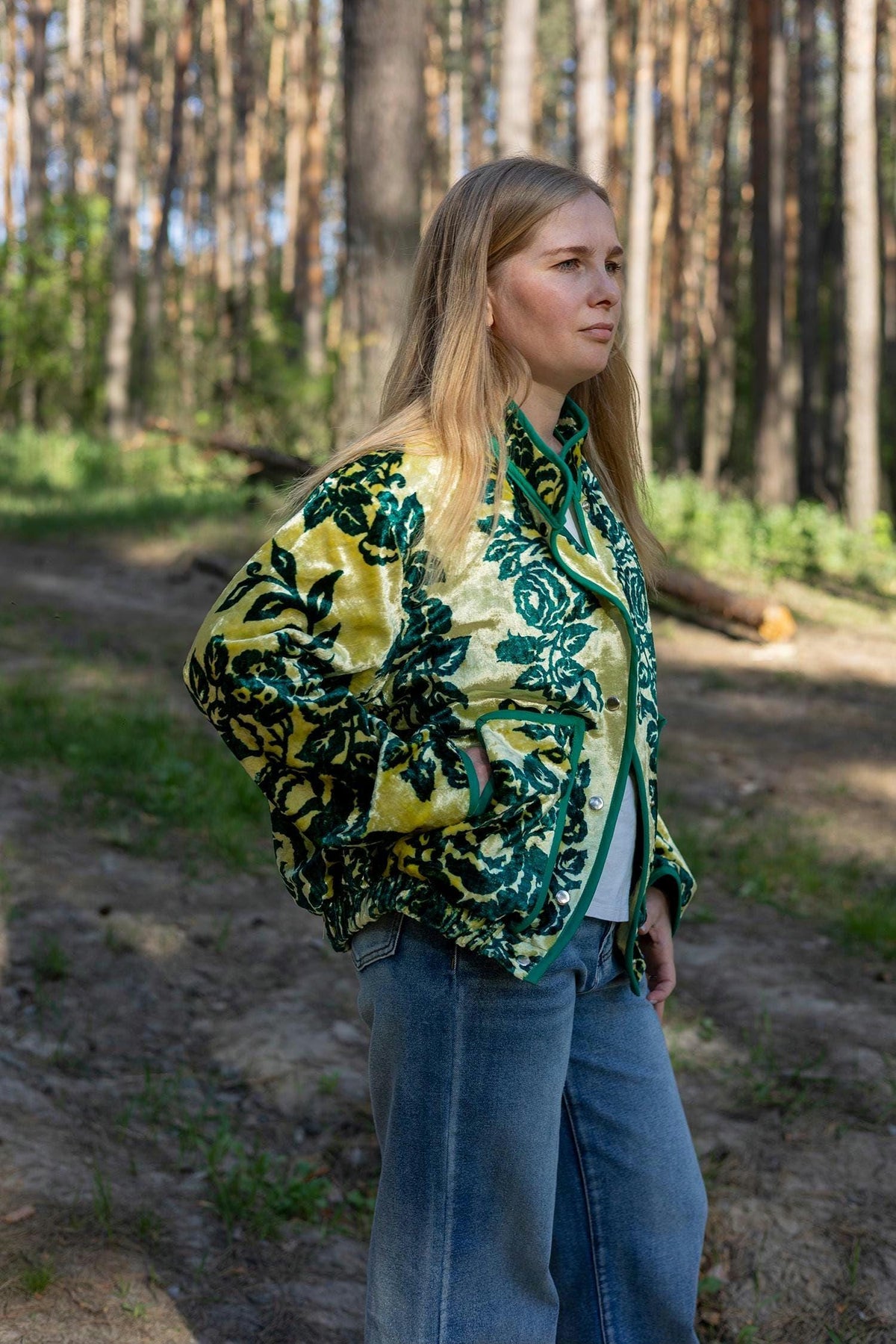 Upcycled Velour Floral Bomber Jacket, Vintage Quilted Oversized M-L, Festival Style