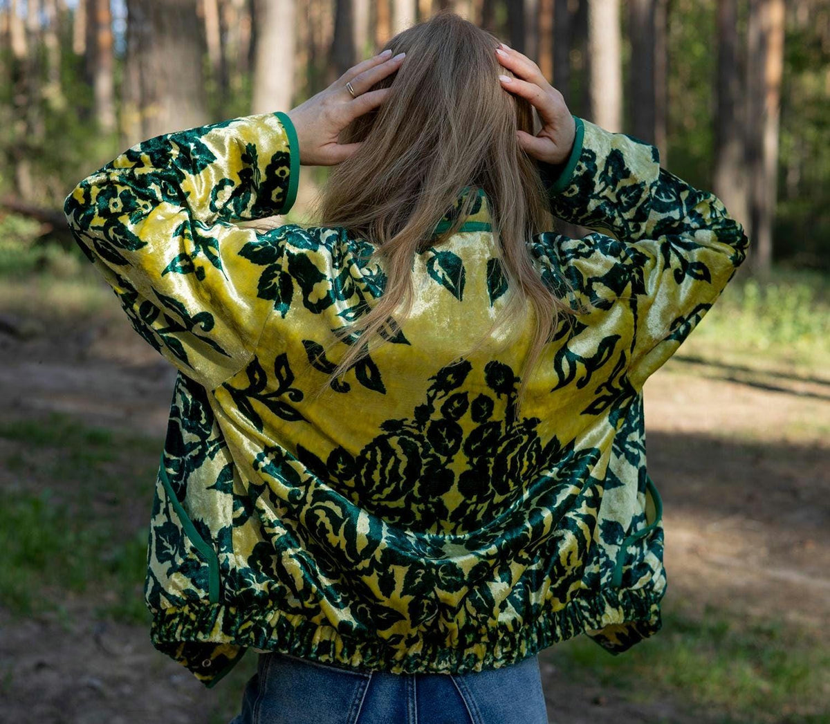 Upcycled Velour Floral Bomber Jacket, Vintage Quilted Oversized M-L, Festival Style
