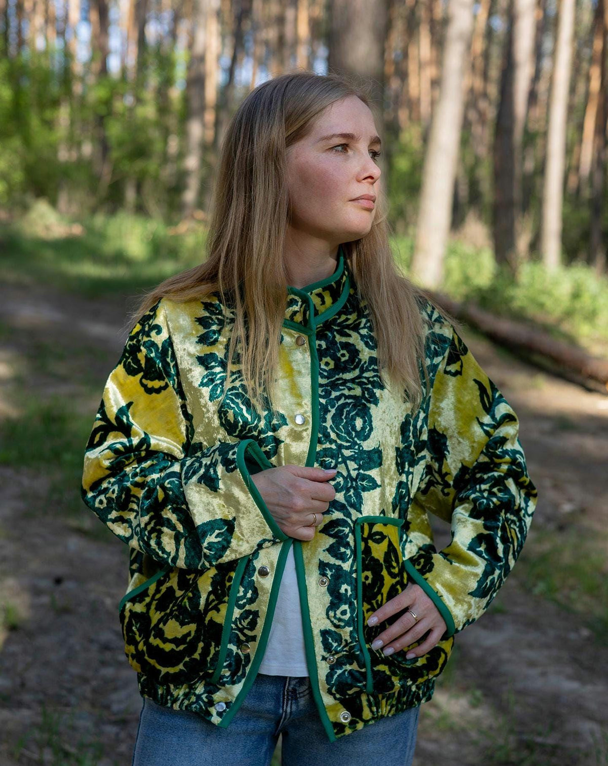 Upcycled Velour Floral Bomber Jacket, Vintage Quilted Oversized M-L, Festival Style