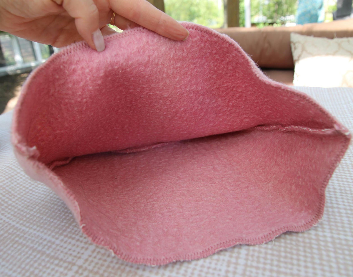 Pink Wool Cat Ears Sauna Hat, Banya Steam Room Protection Cap