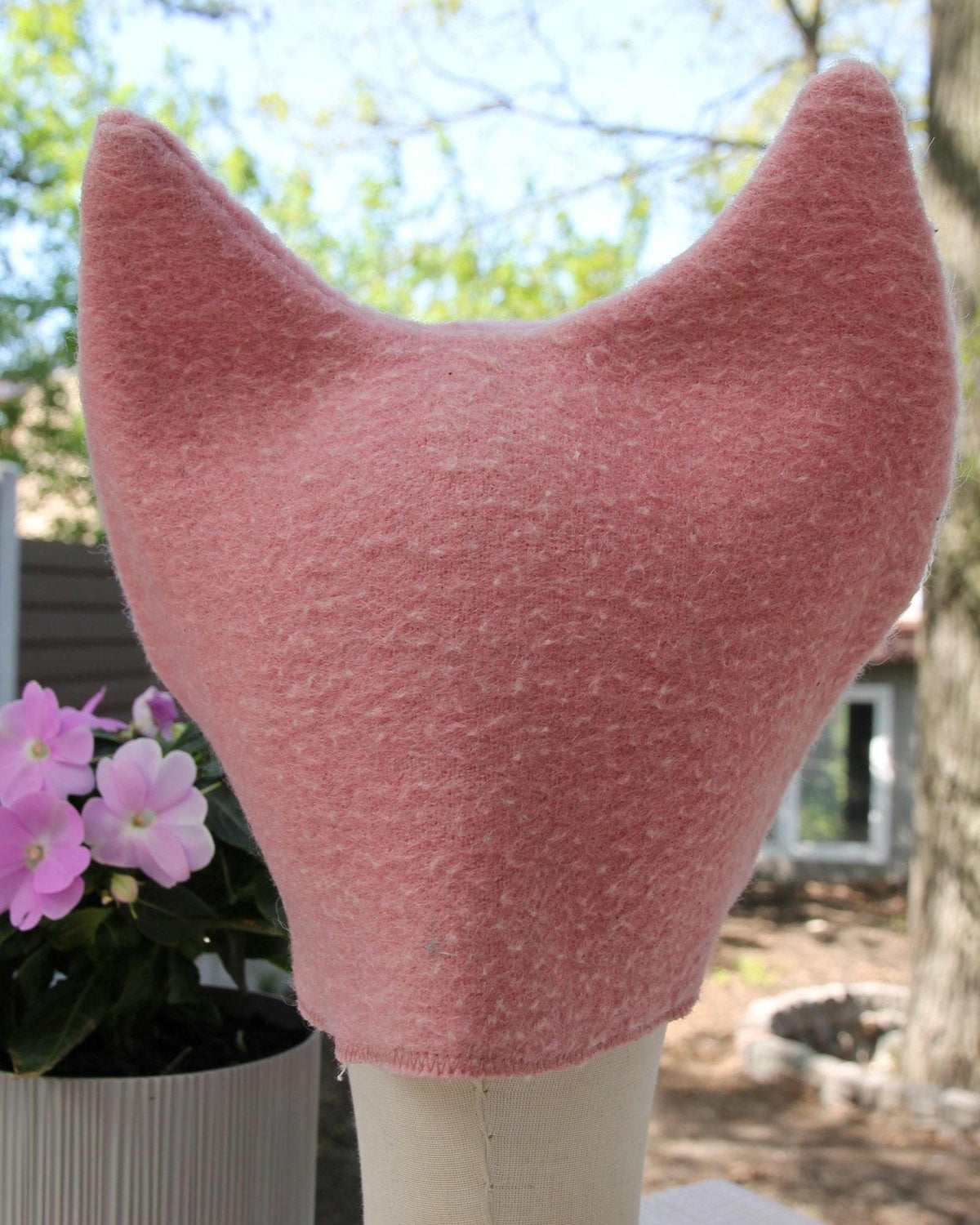 Pink Wool Cat Ears Sauna Hat, Banya Steam Room Protection Cap