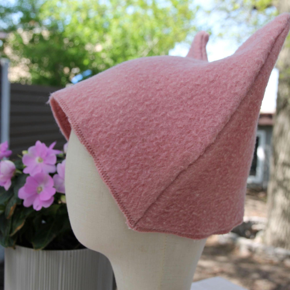 Pink Wool Cat Ears Sauna Hat, Banya Steam Room Protection Cap