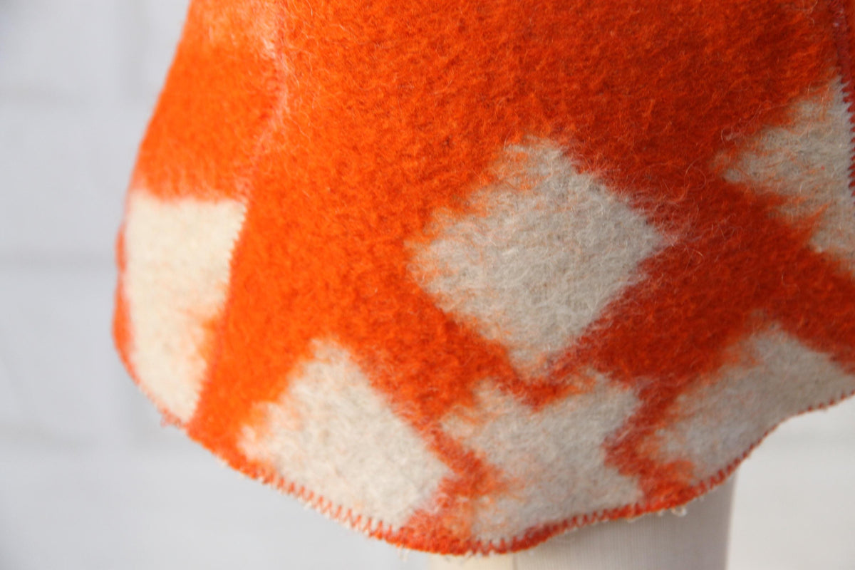 Reversible Upcycled Wool Sauna Hat, Orange Geometric Banya Cap, Eco-Friendly Felted Bucket Hat