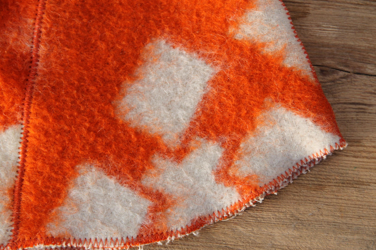 Reversible Upcycled Wool Sauna Hat, Orange Geometric Banya Cap, Eco-Friendly Felted Bucket Hat