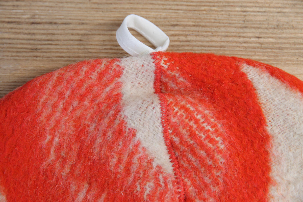Upcycled Wool Sauna Hat, Orange Cream Geometric Banya Cap, Eco Friendly Spa Hat